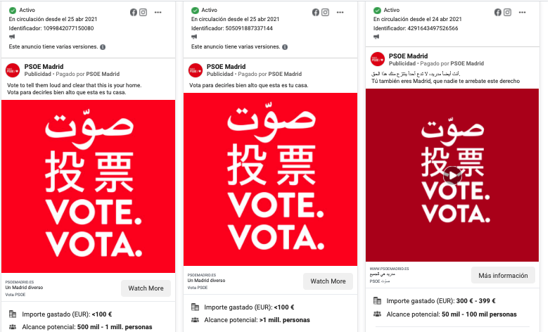 Publicidad PSOE Madrid en Redes Sociales